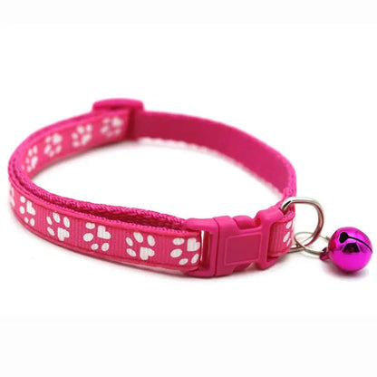 Adjustable Cat Bell Collar with Paw Print Design