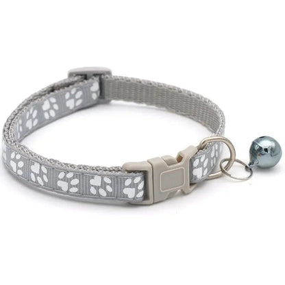 Adjustable Cat Bell Collar with Paw Print Design